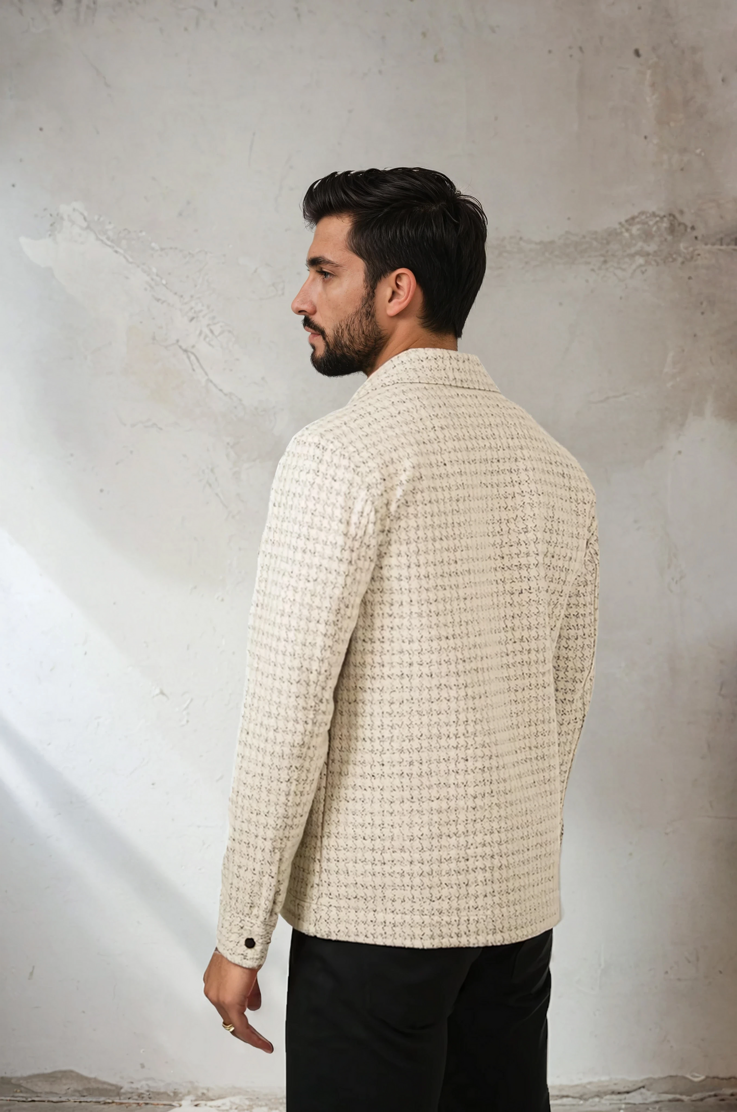 Men’s Light Beige Knit Houndstooth Jacket