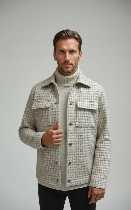 Men’s Light Beige Knit Houndstooth Jacket