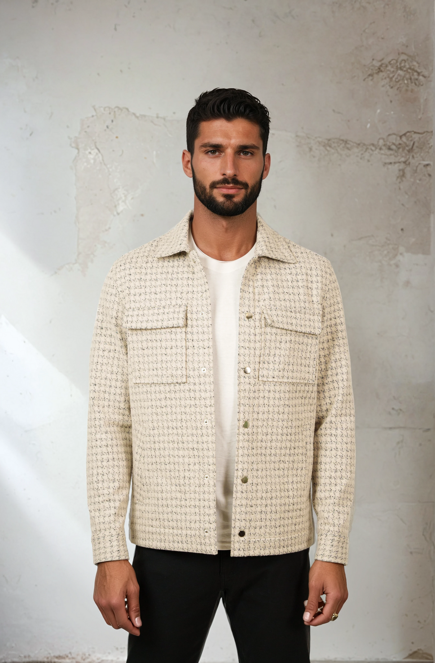 Men’s Light Beige Knit Houndstooth Jacket