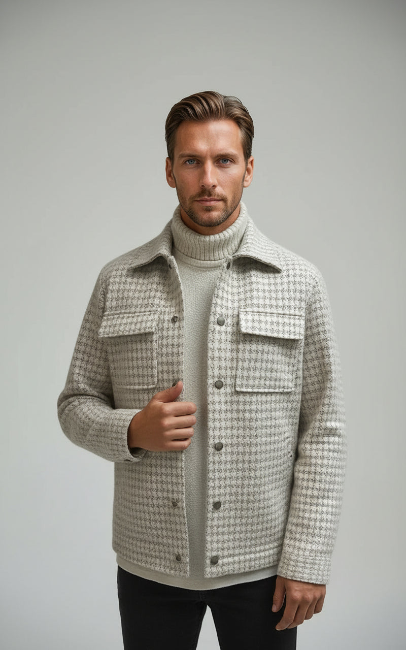 Men’s Light Beige Knit Houndstooth Jacket